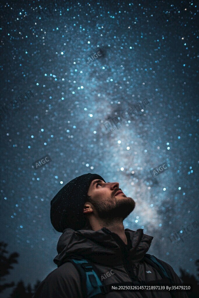 男子仰望璀璨星空