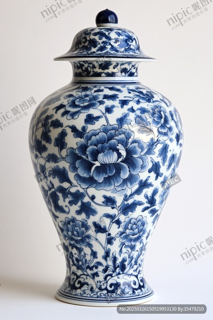 青花牡丹紋蓋罐