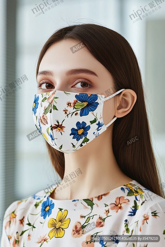 印花口罩美女時尚穿搭展示