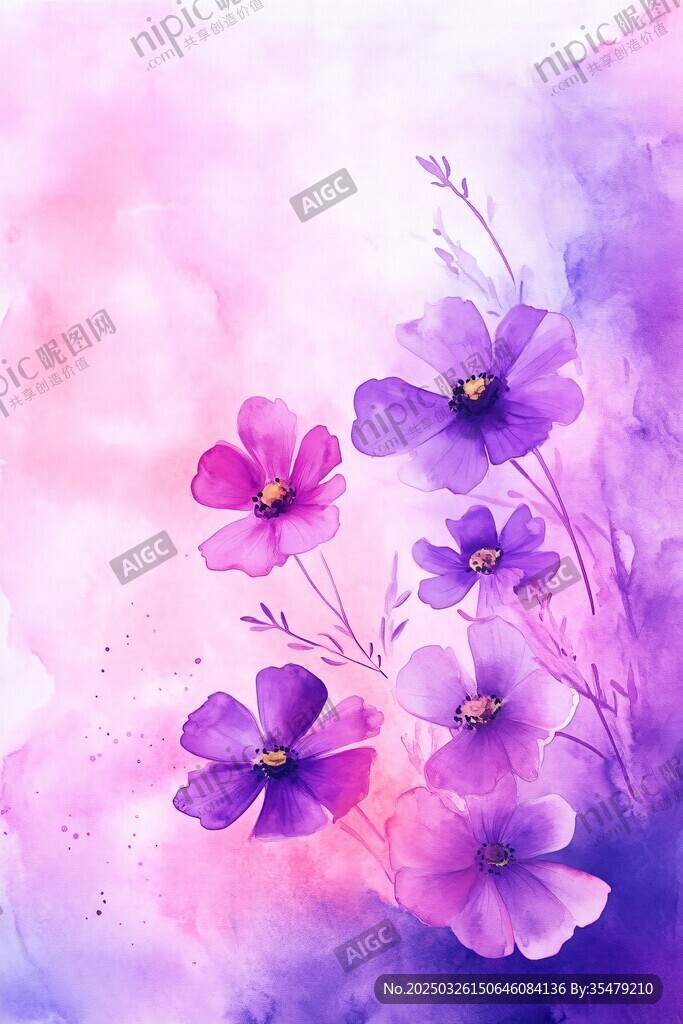 夢幻水彩風紫色花卉圖案