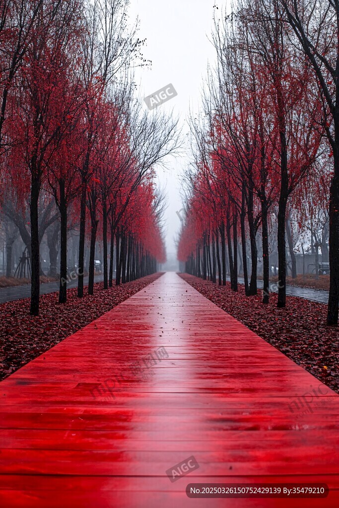 紅徑霧林 夢幻秋日景致