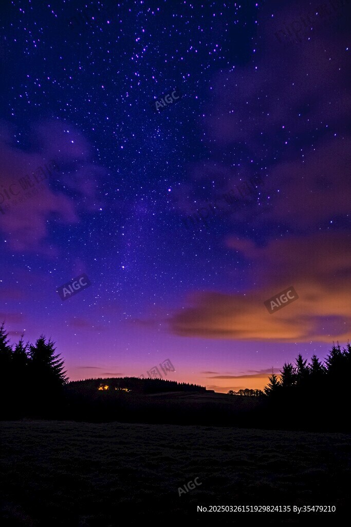 夢幻星空下的靜謐山林