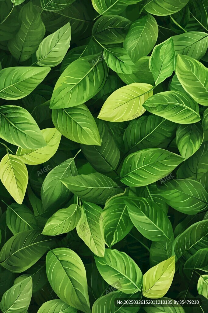 翠綠葉片無縫植物背景圖