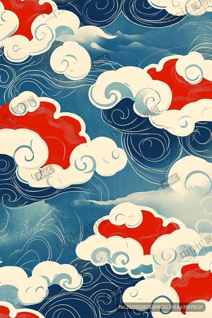 中式云紋海浪圖案背景