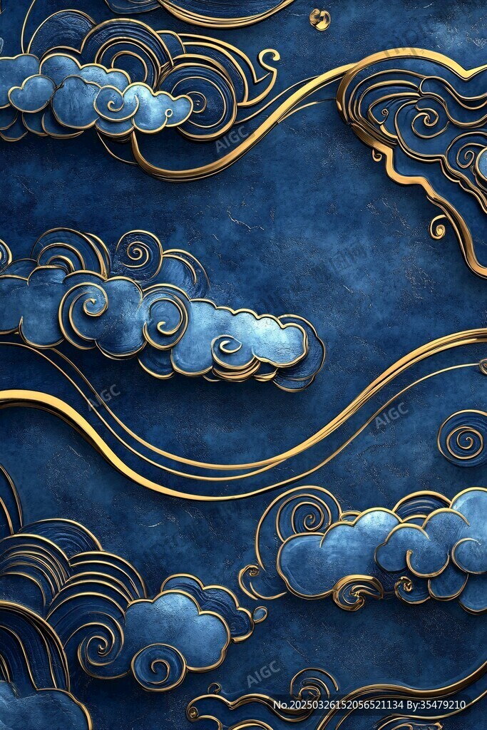 藍金云紋中式風背景圖
