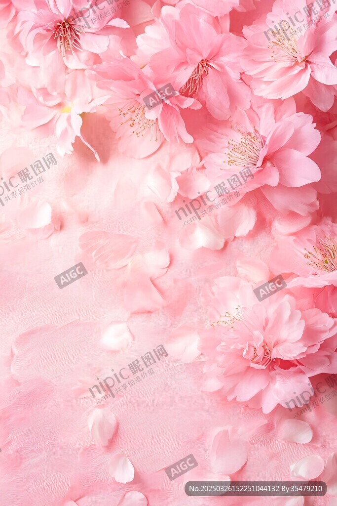粉色浪漫櫻花花瓣背景圖