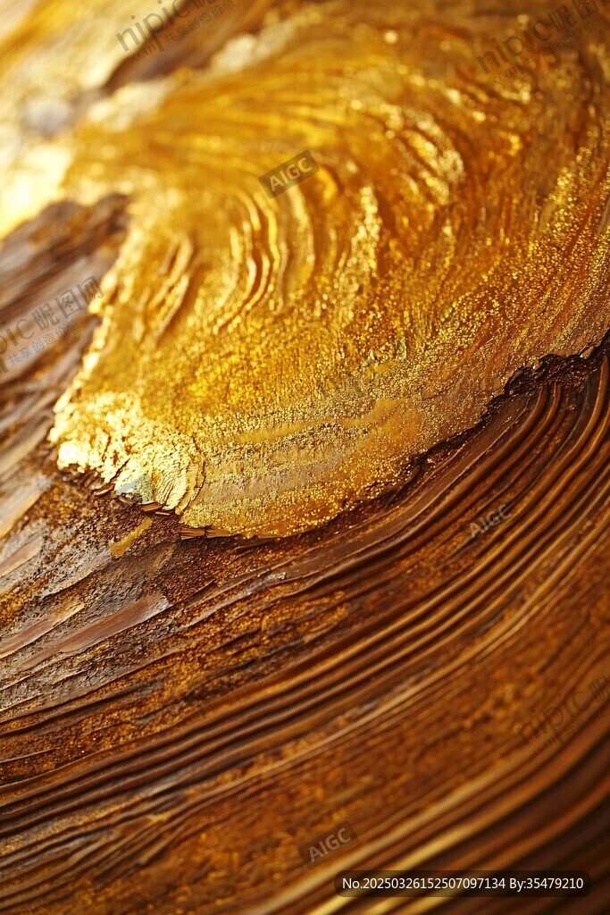金色紋理油畫筆觸特寫