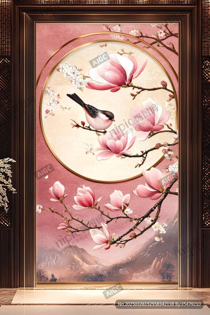 中式花鳥玄關圖 雅致唯美