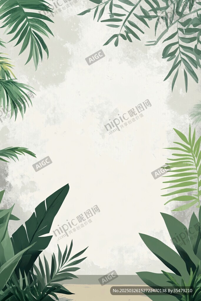 熱帶綠植邊框背景圖