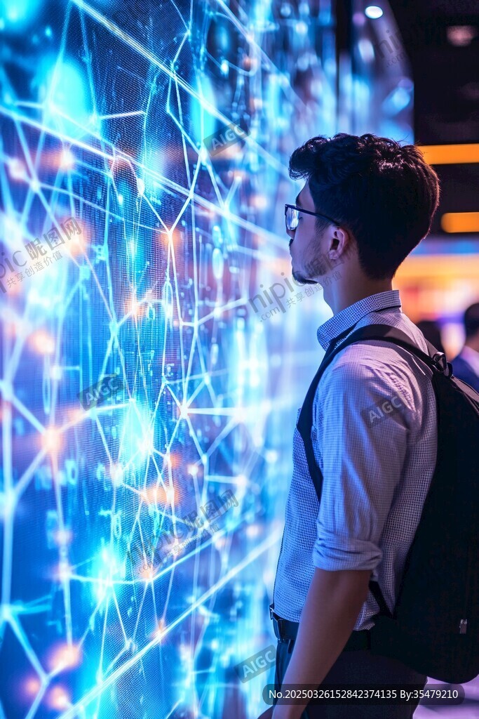 男子凝視科技感光影畫面