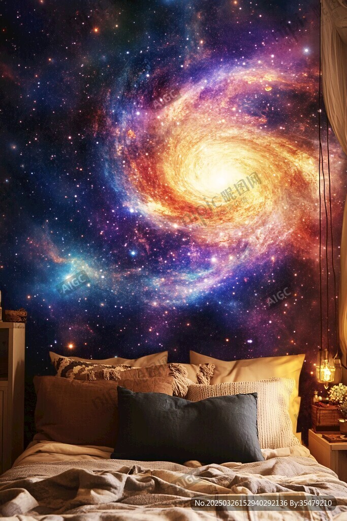 夢幻星空臥室背景墻