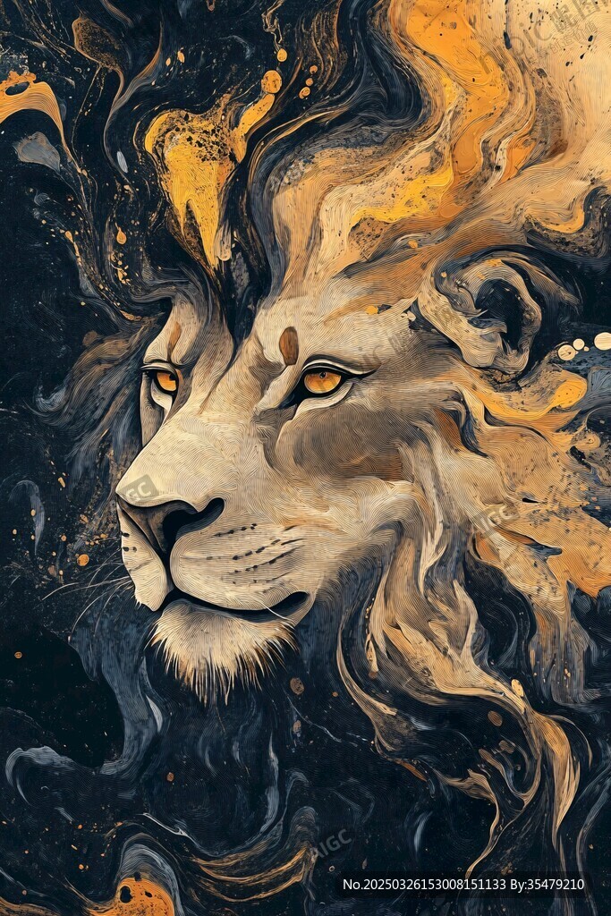 夢幻流體風格的威嚴雄獅