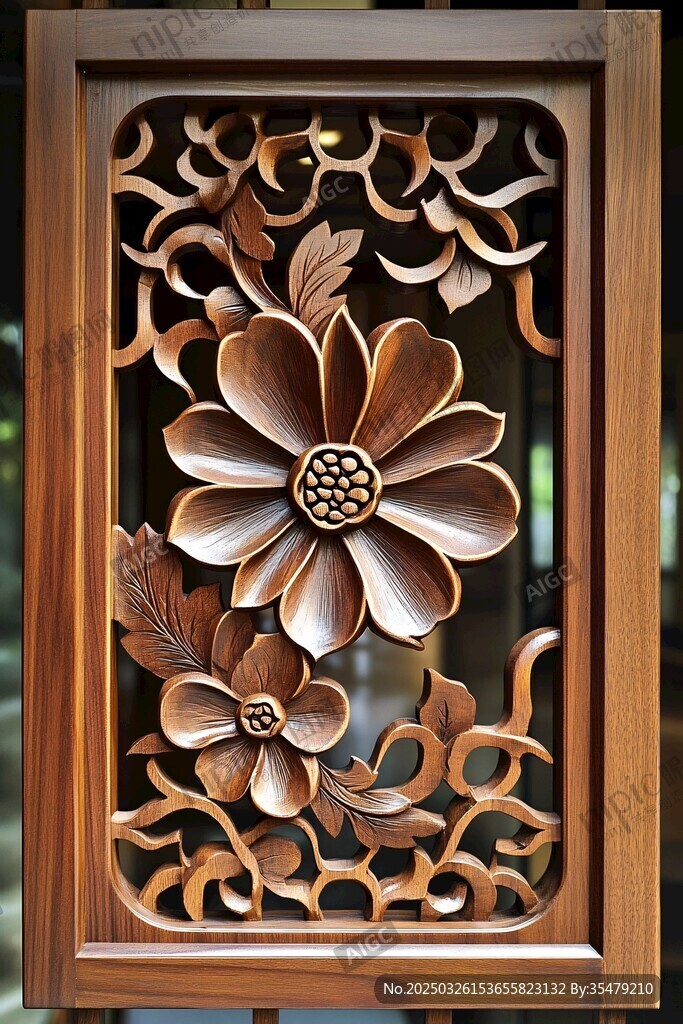 中式木雕花卉窗欞藝術(shù)