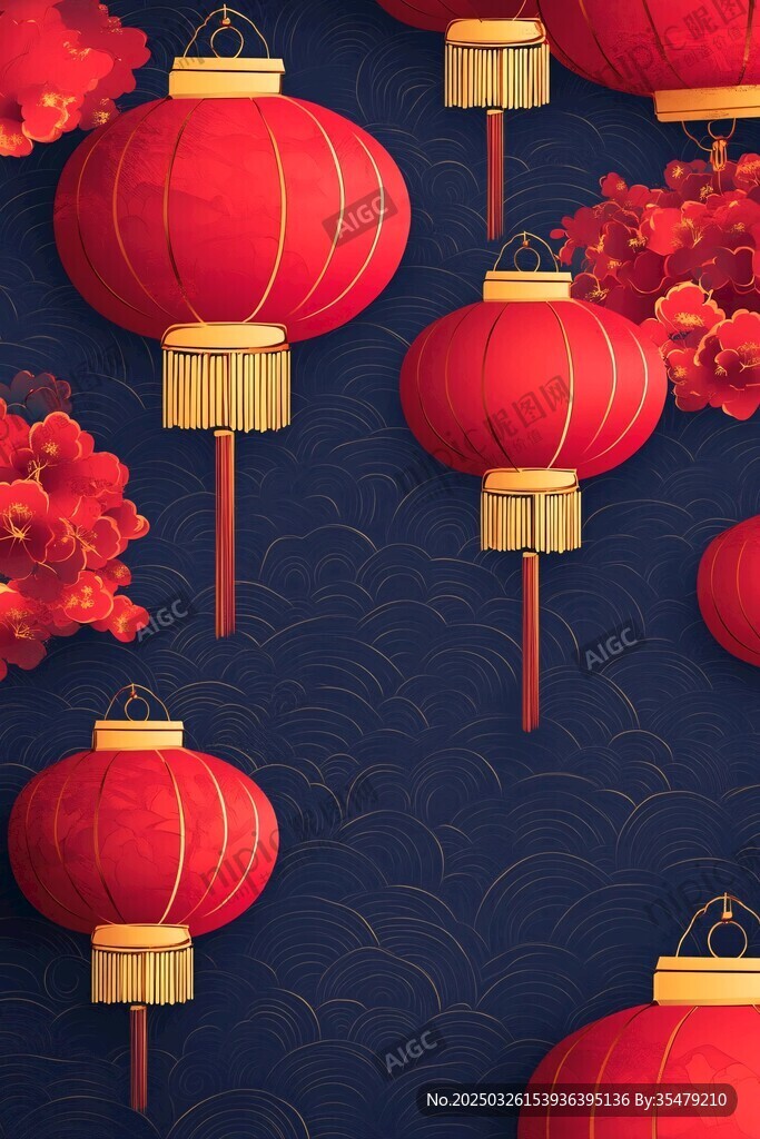 喜慶紅燈籠與繁花背景圖