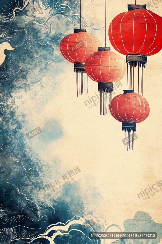古風(fēng)燈籠懸于云海之間
