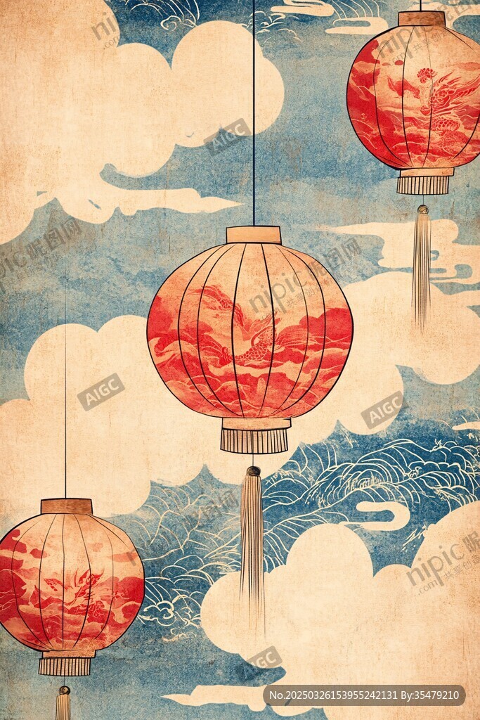 古風(fēng)中式燈籠云海背景圖