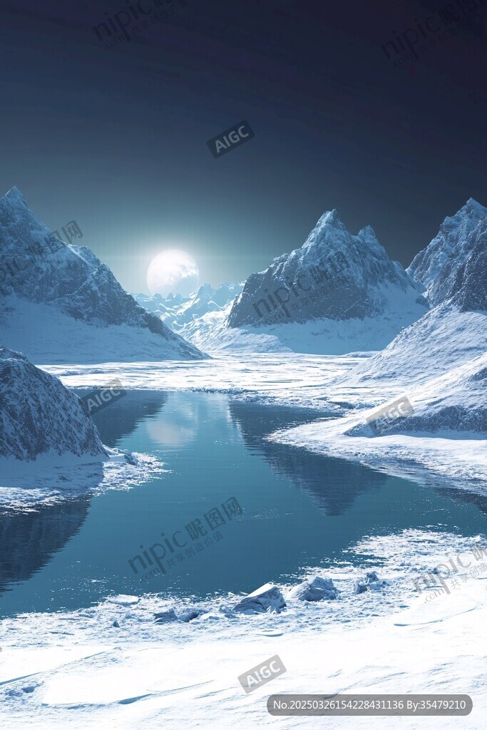 極地冰雪湖景與燦爛日光