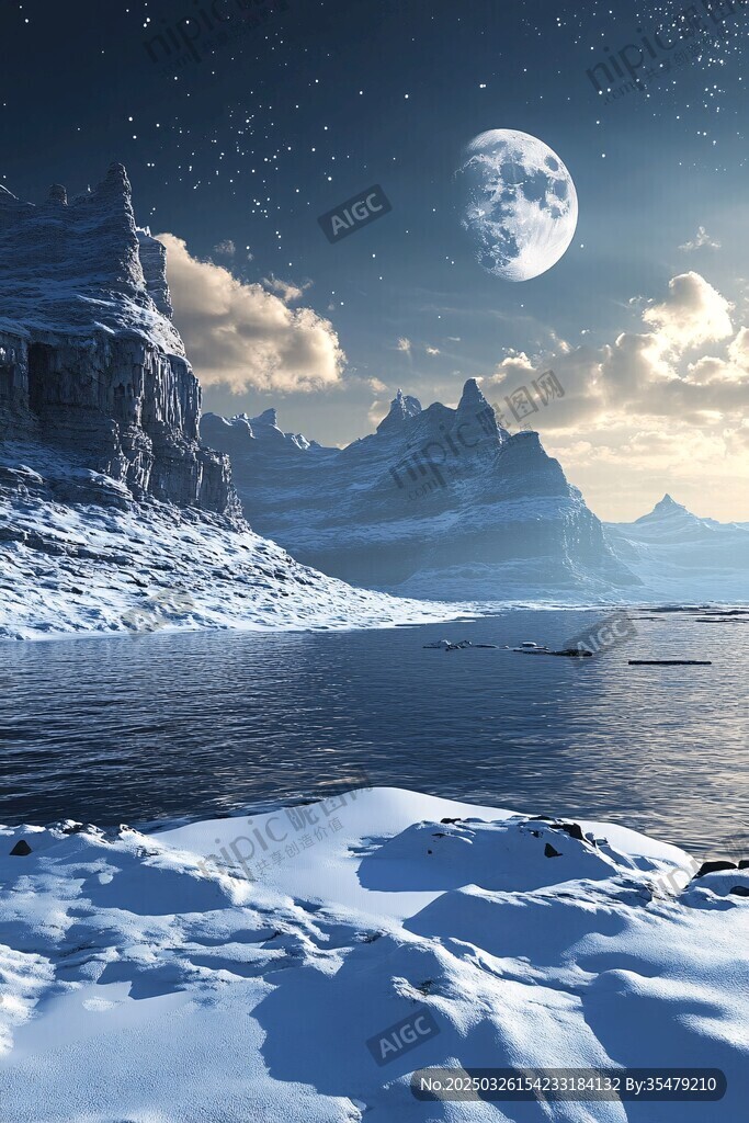 夢幻冰雪星球月夜景觀