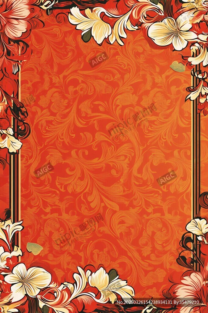 橙底花卉復(fù)古邊框圖案