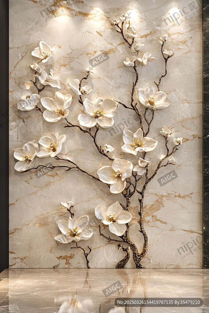 玉蘭花大理石墻面裝飾藝術(shù)