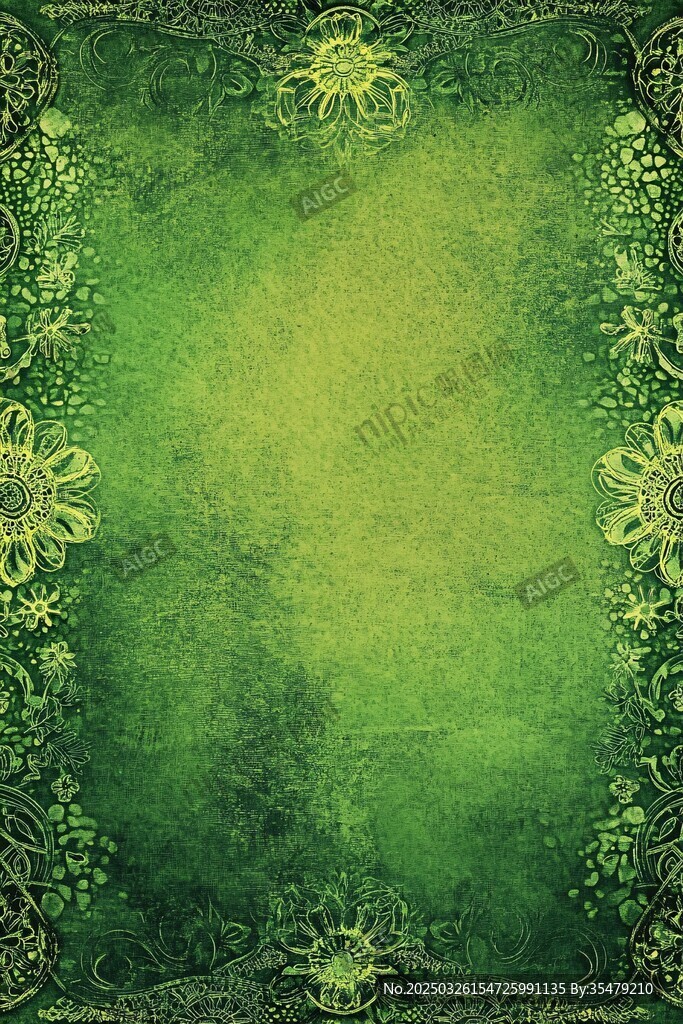 復(fù)古綠色花紋邊框背景圖