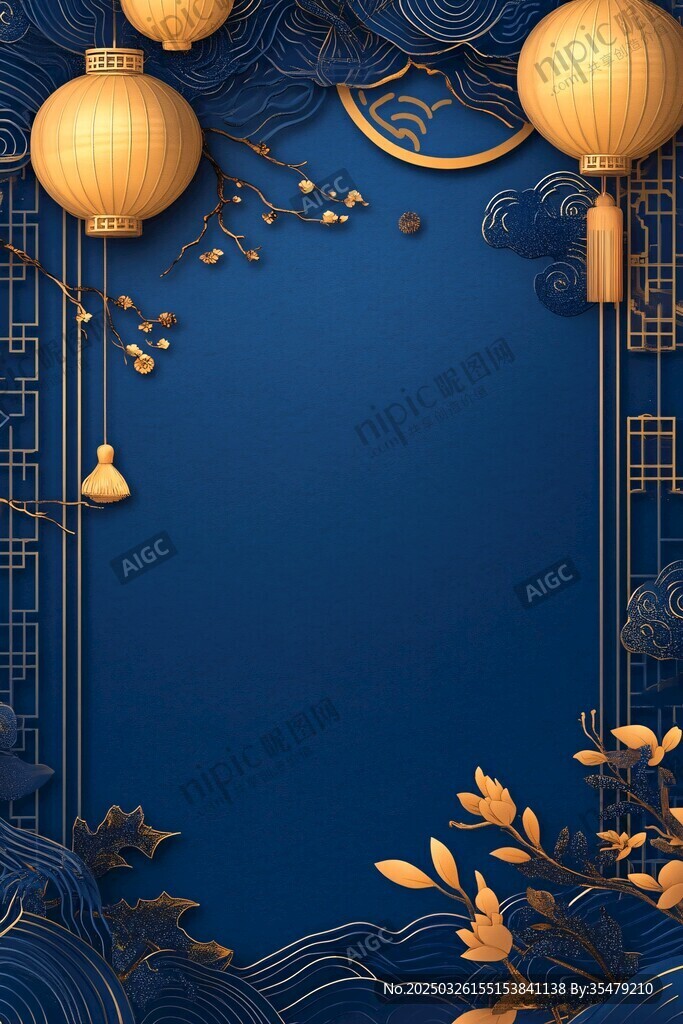 中式藍金風節日裝飾背景