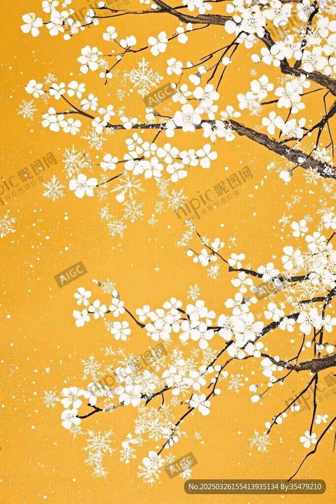 金黃背景下的繁花飄雪景