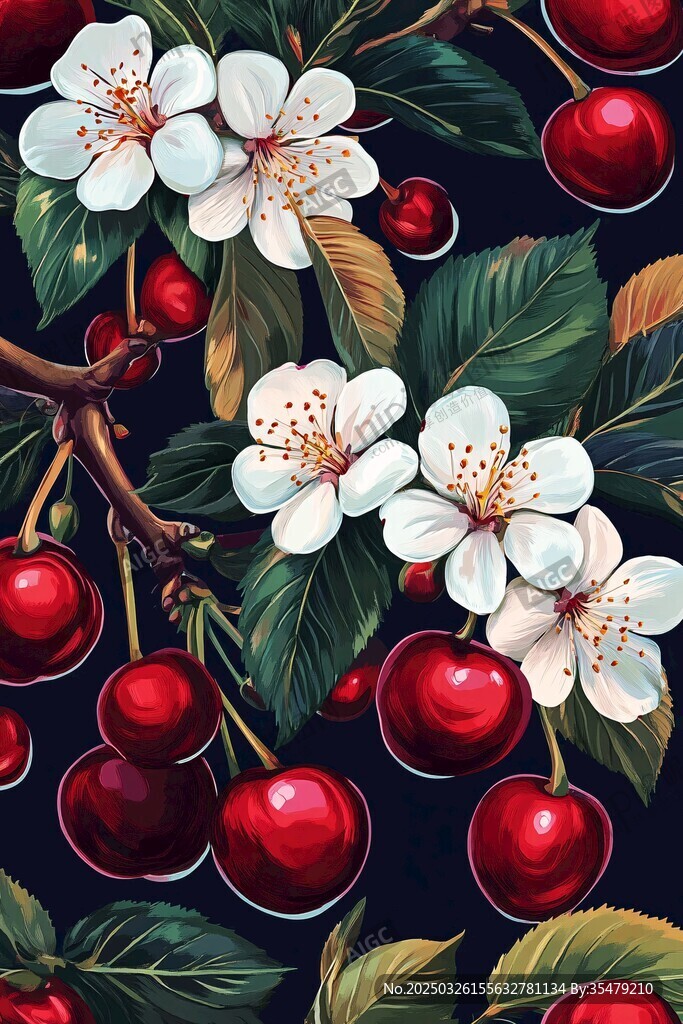櫻桃花卉圖案插畫