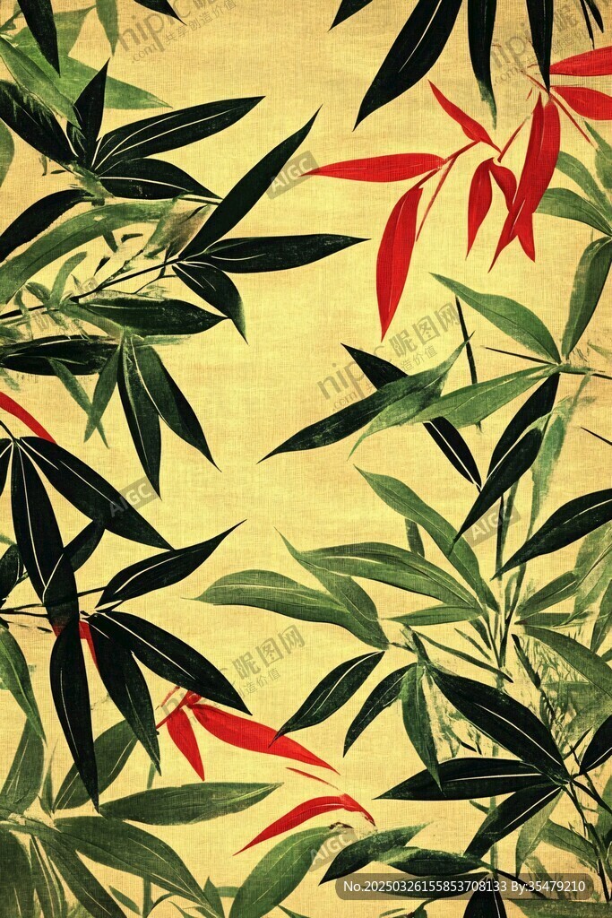 中式竹葉花紋復古圖案