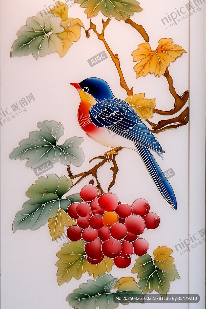 枝頭靈鳥伴紅果