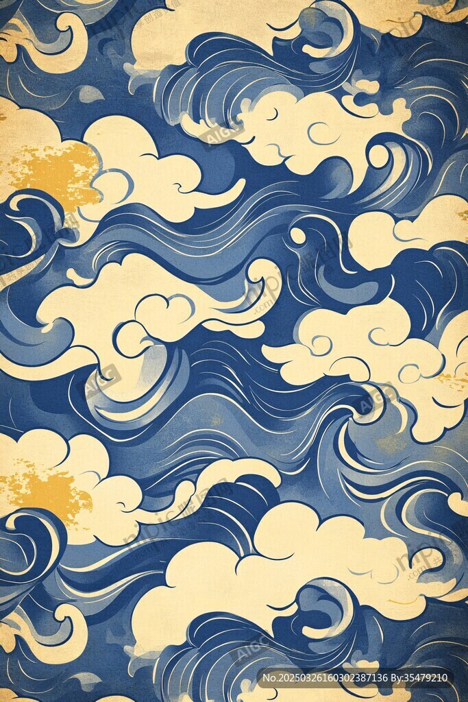 中式海浪云紋復(fù)古圖案