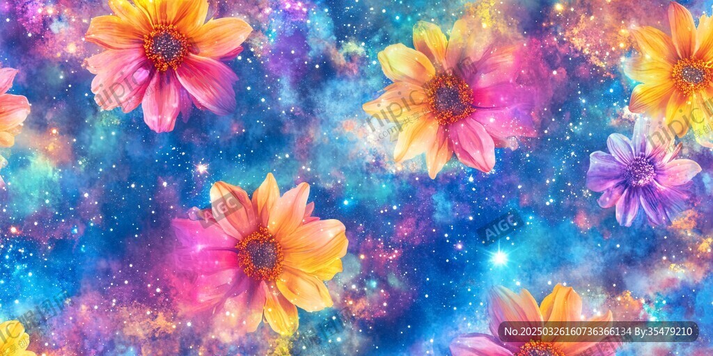 夢(mèng)幻星空花卉圖案背景