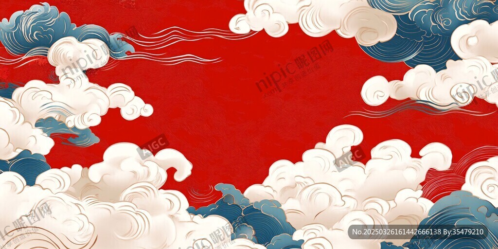 中式紅底云海國風(fēng)背景圖