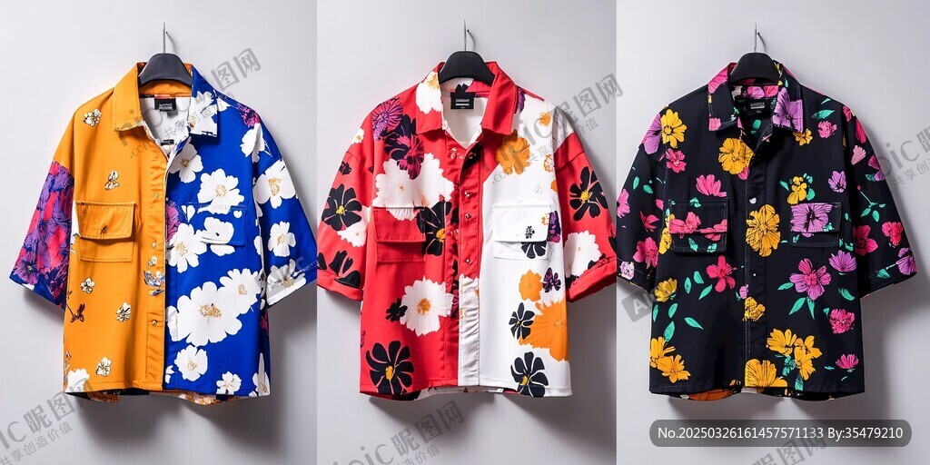 多彩花卉風(fēng)短袖襯衫展示