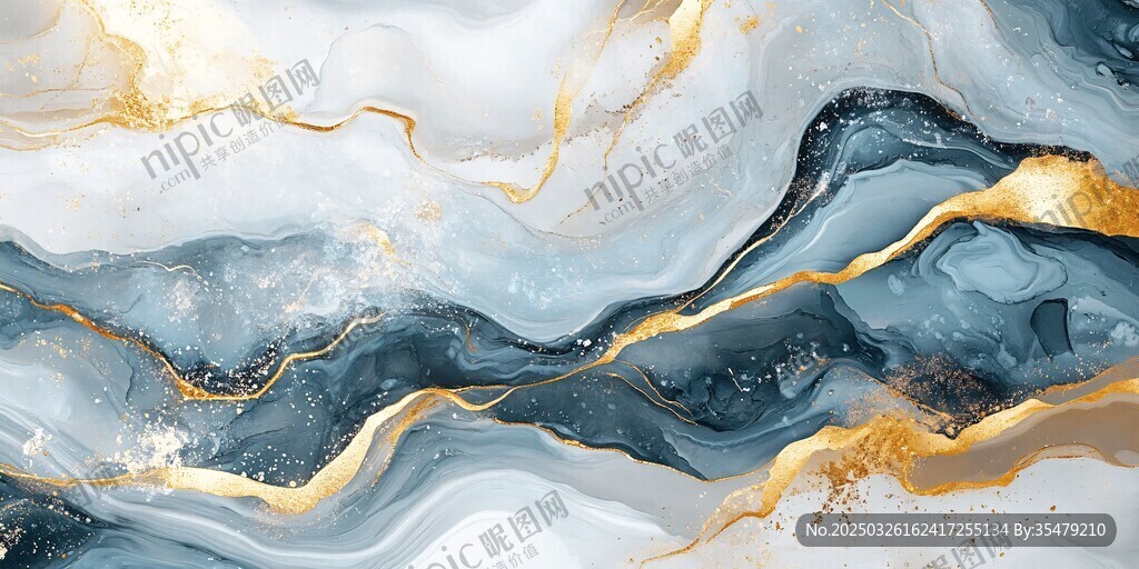 藍白金交融的流體藝術紋理