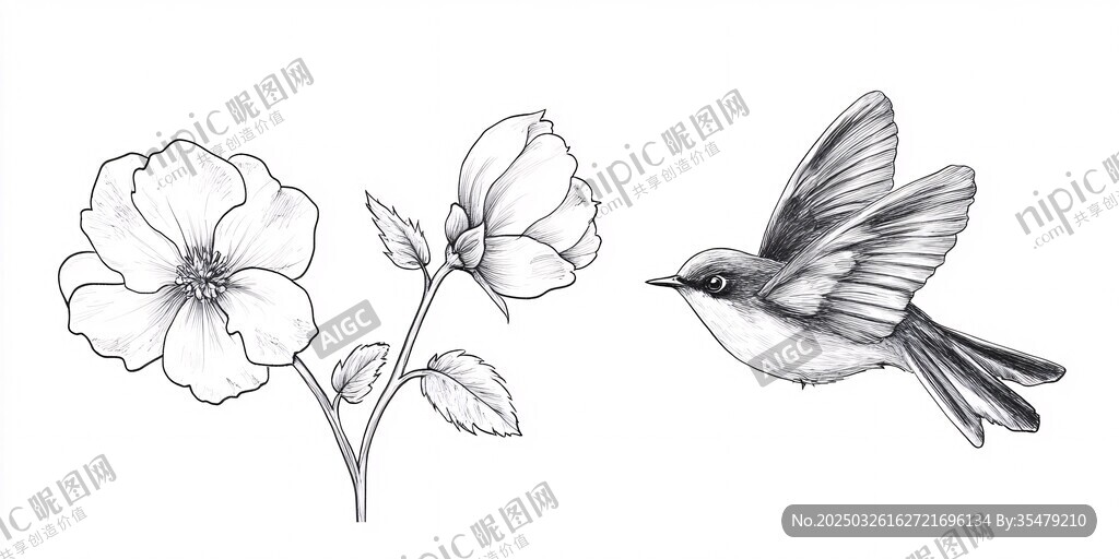 花鳥素描圖