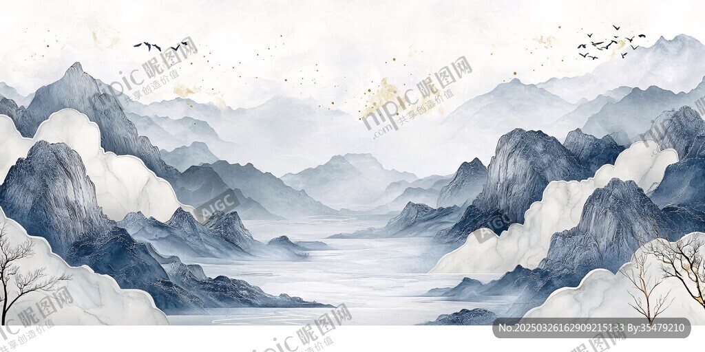 水墨山水間 飛鳥伴云行
