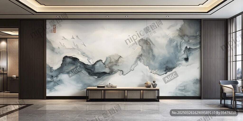中式水墨風(fēng)客廳背景墻