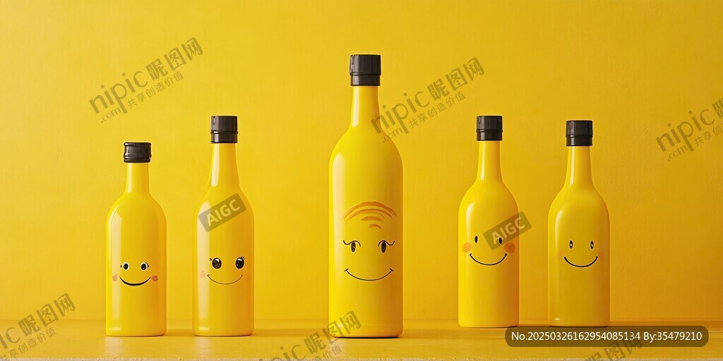 黃色笑臉酒瓶排列展示