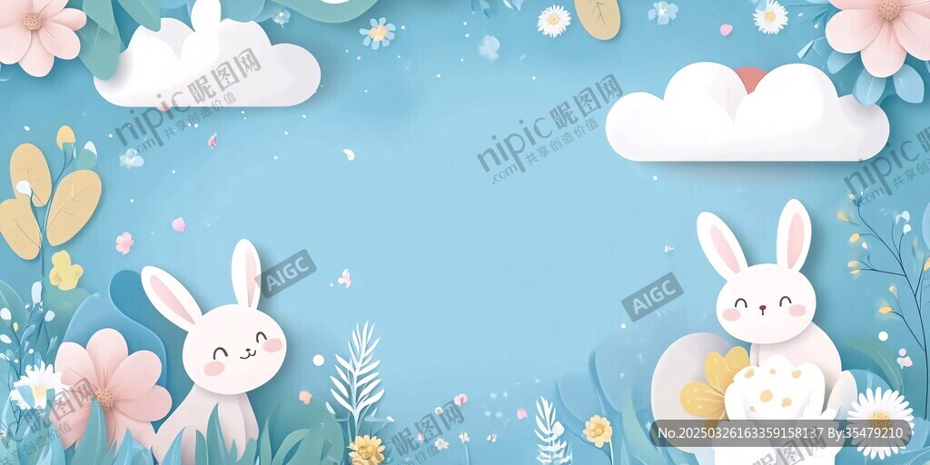 春日萌兔夢幻插畫背景