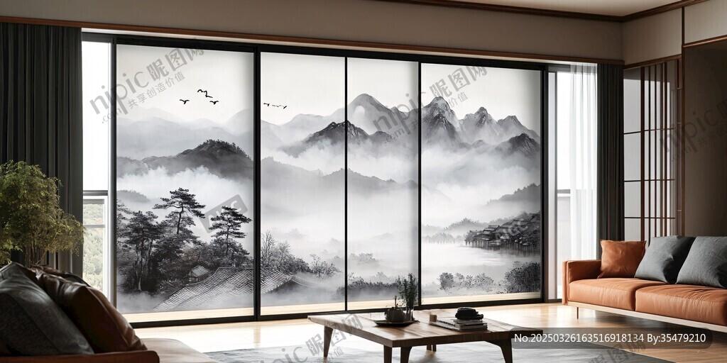 中式客廳 山水屏風意境美