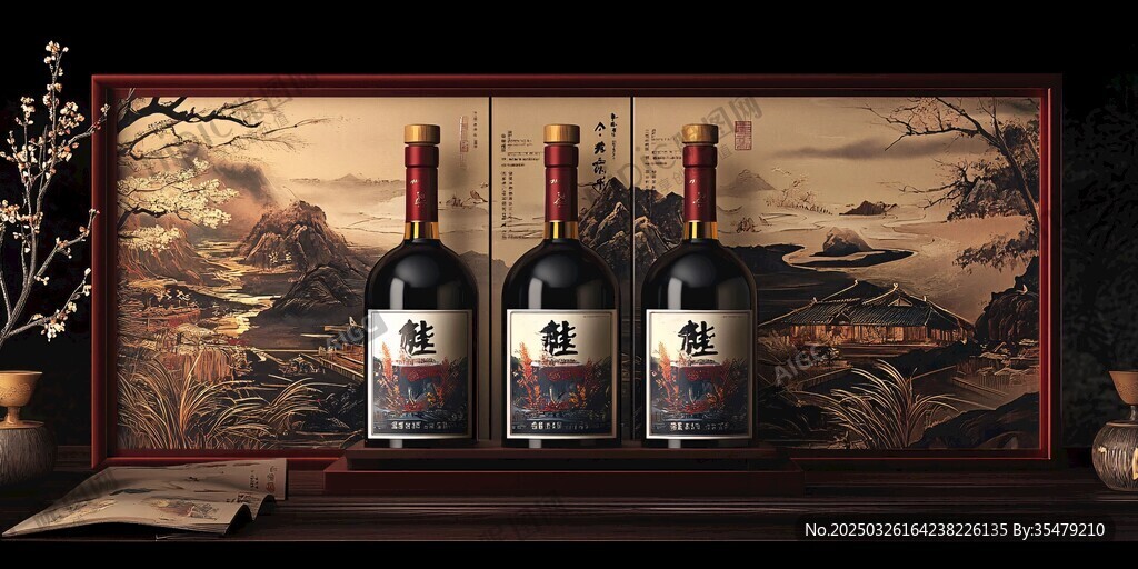 中式典雅風(fēng)三瓶紅酒陳列