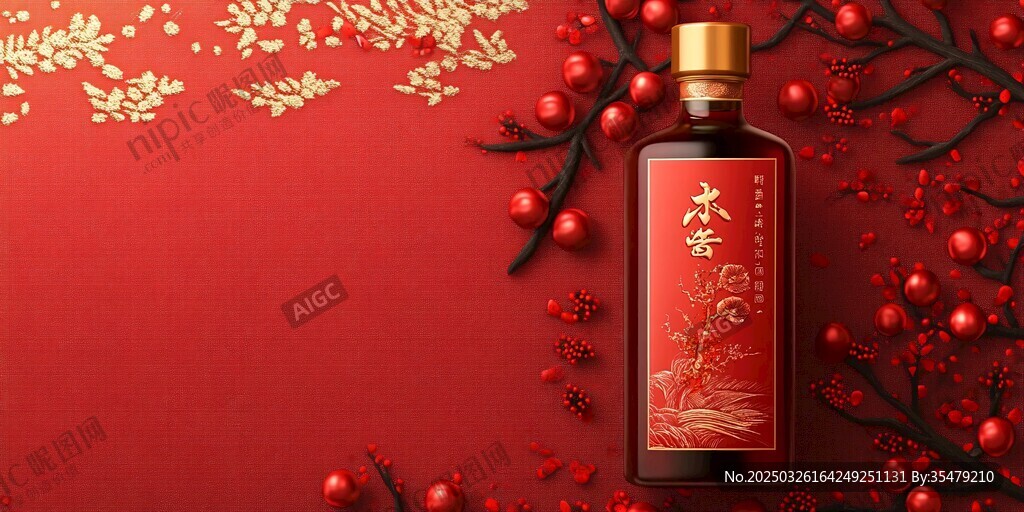 中式喜慶風的東方之紅酒瓶