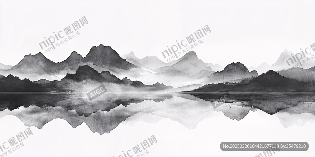 水墨山水間的寧?kù)o倒影