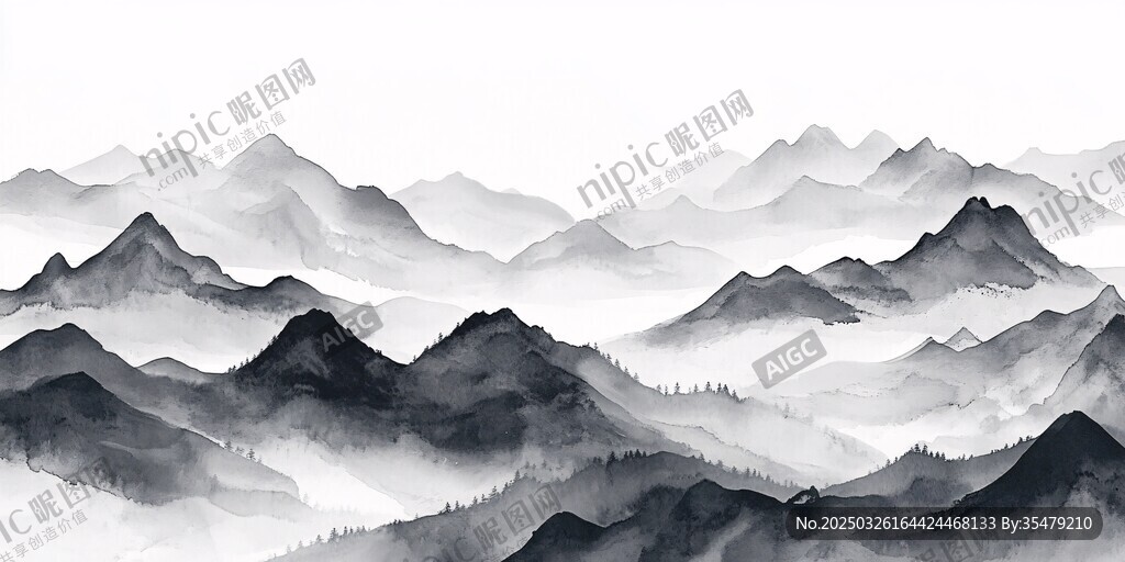 水墨群山 云霧繚繞之景