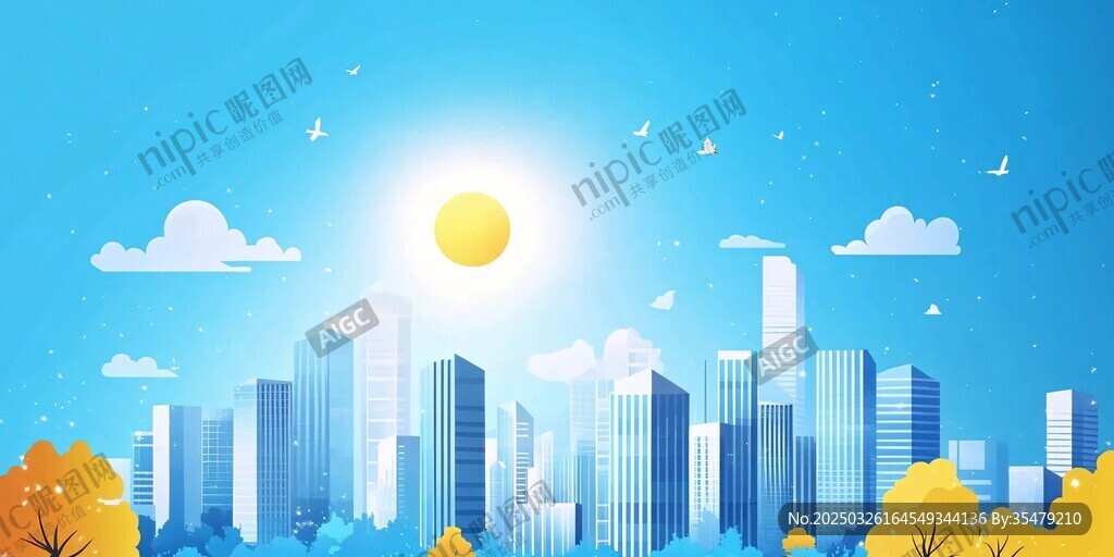陽光照耀下的現代城市景觀