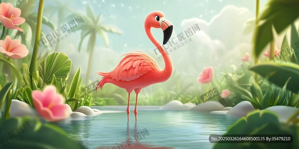 粉紅火烈鳥的夢幻叢林世界