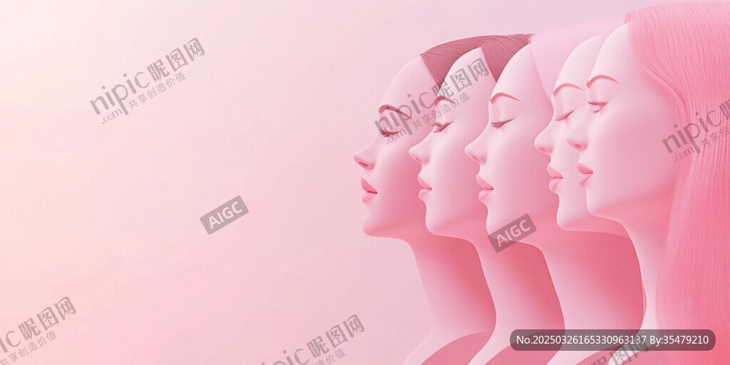 粉色漸變下的女性側(cè)面頭像