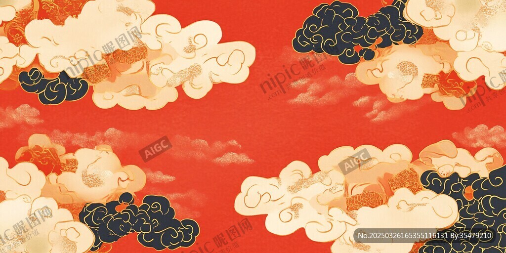 中式紅云祥紋古風背景圖