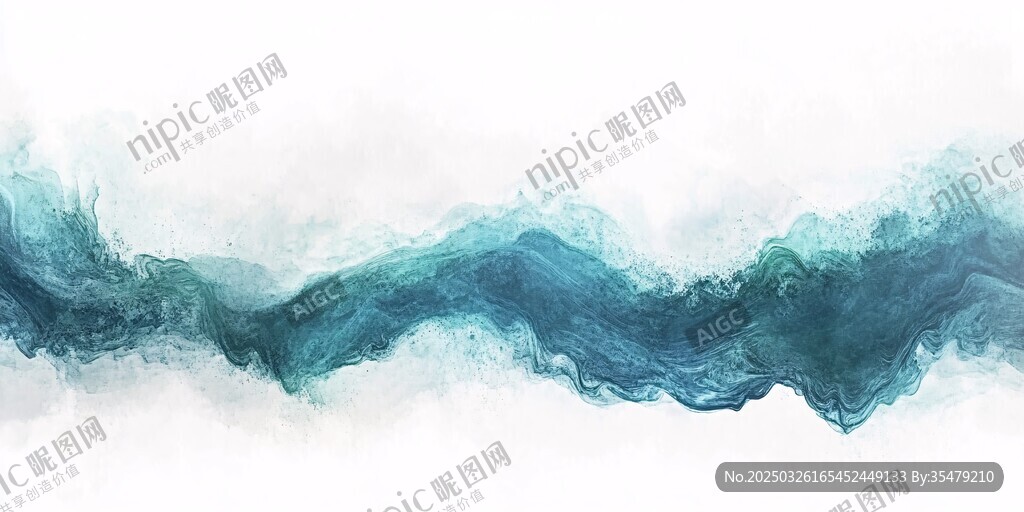 水墨藍(lán)綠波浪抽象背景圖